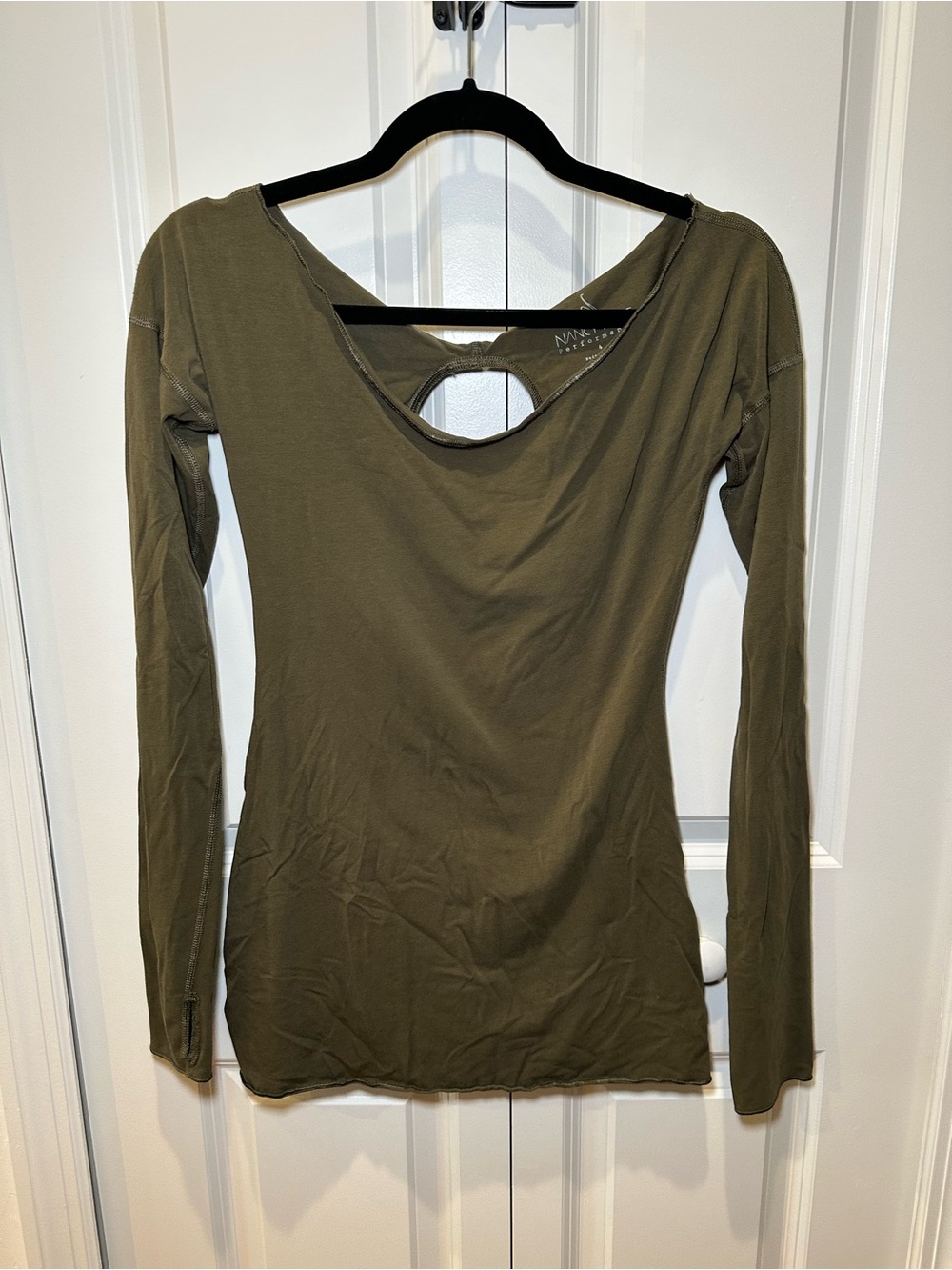 Nancy Rose Performance Olive Green Long-Sleeve Scoop-Back Tee